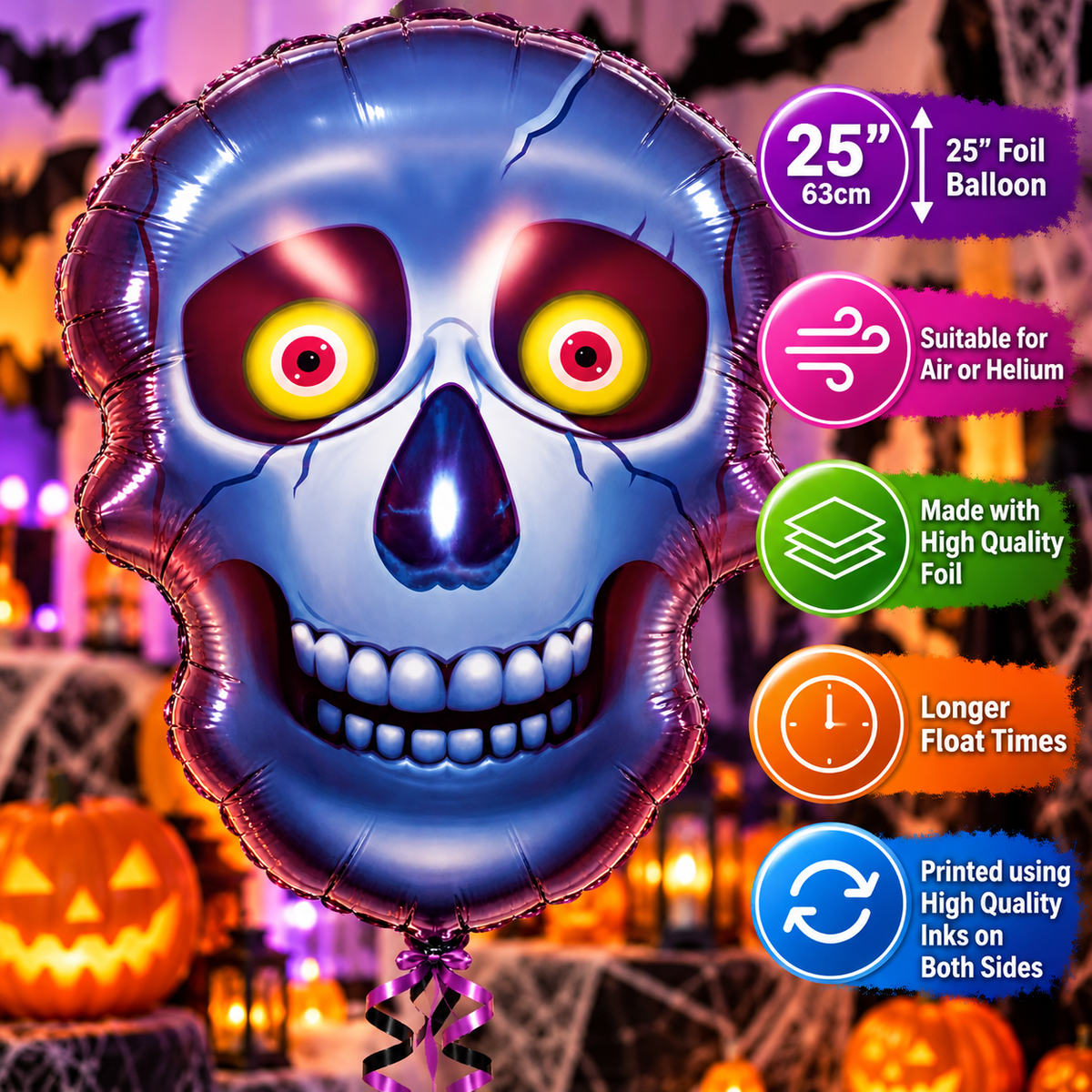 Halloween Blue Skull 25" Foil Balloon – Air or Helium