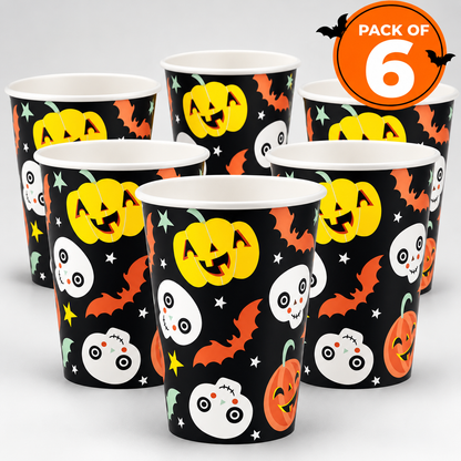 Halloween Paper Cups 12oz 355ml – Pack of 6 Pumpkin Skull Bat Party Cups