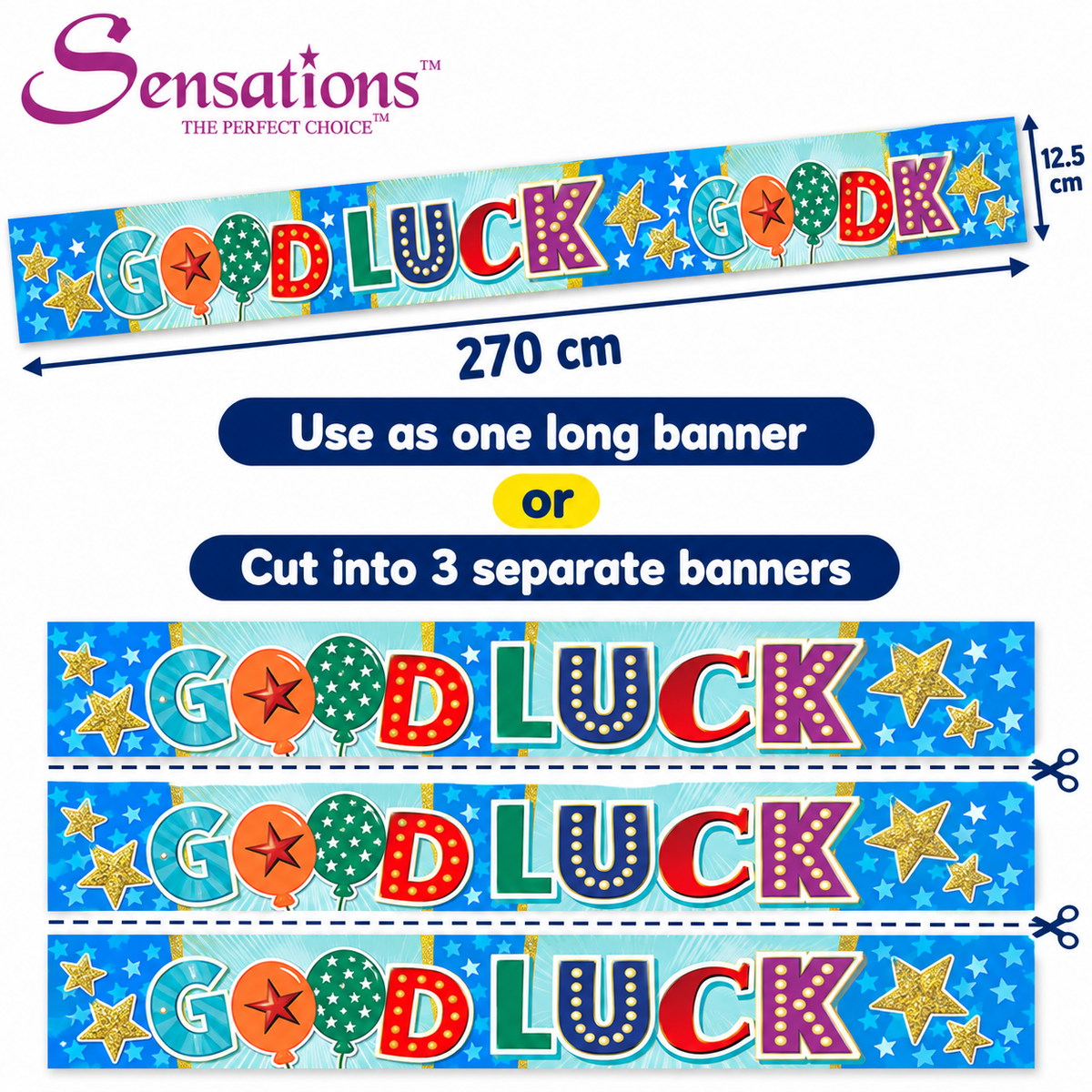 Express Yourself Good Luck Banner 270cm x 12.5cm – Cut into 3 Party Banners
