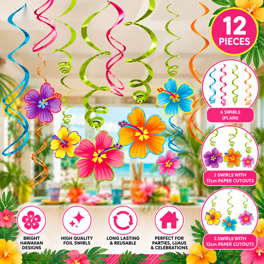 Amscan Hawaiian Foil Lula Swirl Hanging Decorations 12pc