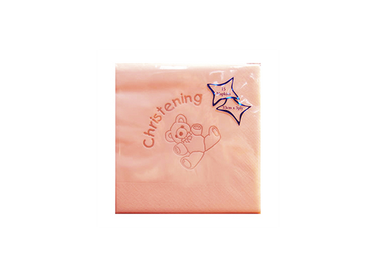 Christening Teddy Party 3-ply Napkins Pink 15pc
