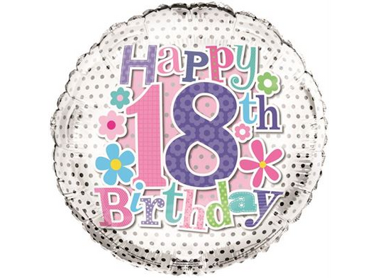 Simon Elvin Happy 18th Birthday Female Flowers 18" Foil Balloon