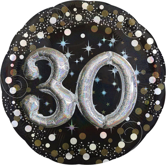 Anagram Black & Silver Sparking 30th Birthday 32" Foil Balloon