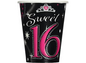 Pink Sweet 16 Sparkle 9oz Paper Cups 8pc