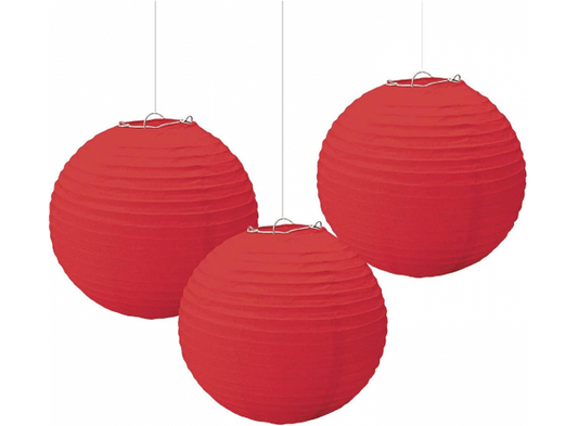 20 cm Round Paper Lanterns 3pc - Red