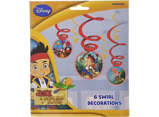 Amscan Disney Junior Jake 6 Swirl Decorations - Multi Colour