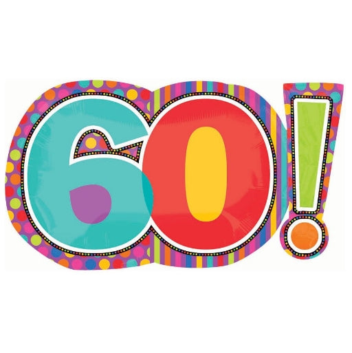 60th Birthday 29" Dots And Stripes Foil Balloon