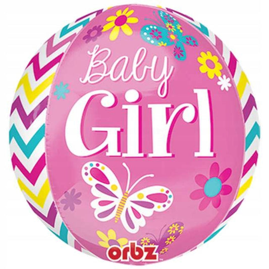 Baby Girl Round Orbz XL 15" / 38cm Balloon