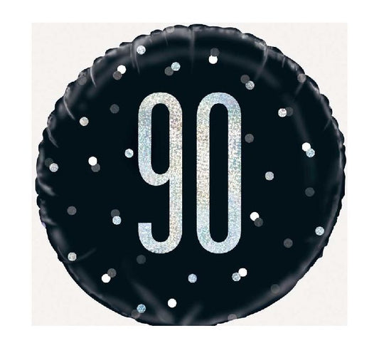 Black & Silver Confetti Age 90 Round Mylar 18-inch Balloon