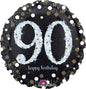 90th Happy Birthday Sparkling Black & Silver Holographic 18-inch Foil Balloon