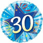 30th Shining Bright Blue Star 18-Inch Foil Balloon