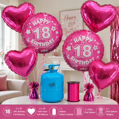 Pink / Blue Birthday Balloon Bundle with Helium Cylinder