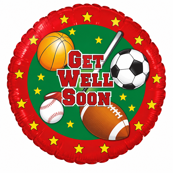 36" Sports Get Well Soon Foil Balloon – Football, Basketball & Baseball Recovery Balloon