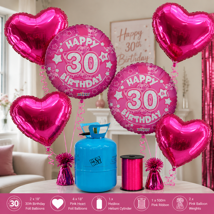 Pink / Blue Birthday Balloon Bundle with Helium Cylinder