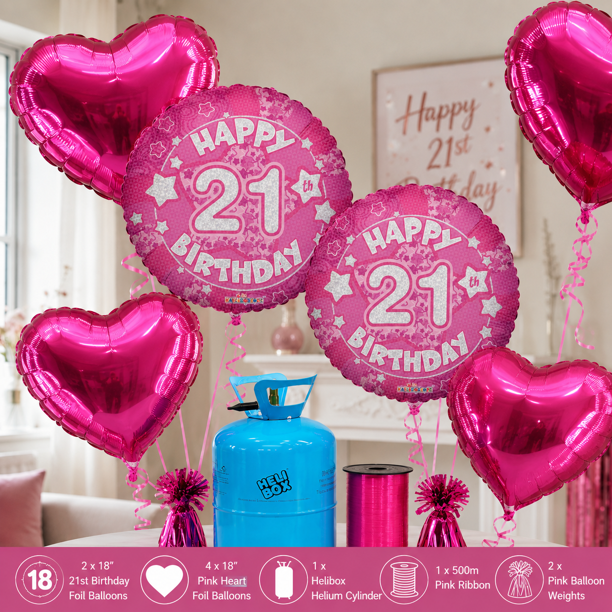 Pink / Blue Birthday Balloon Bundle with Helium Cylinder