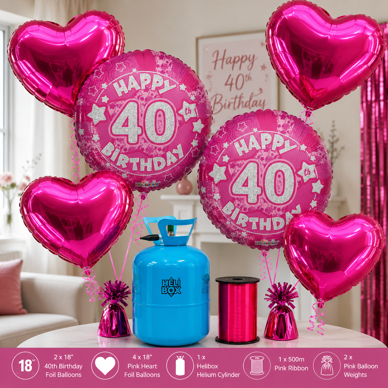 Pink / Blue Birthday Balloon Bundle with Helium Cylinder