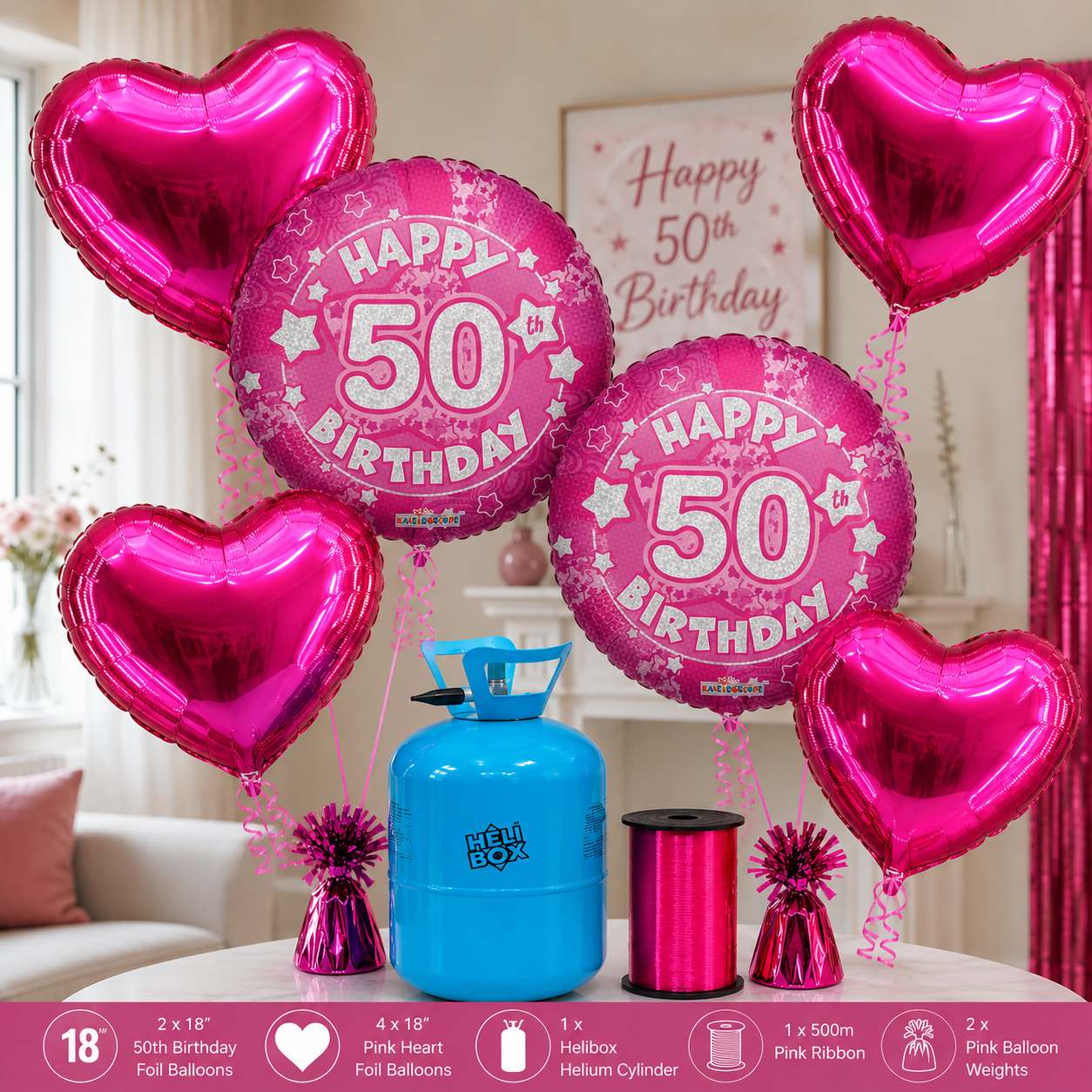 Pink / Blue Birthday Balloon Bundle with Helium Cylinder