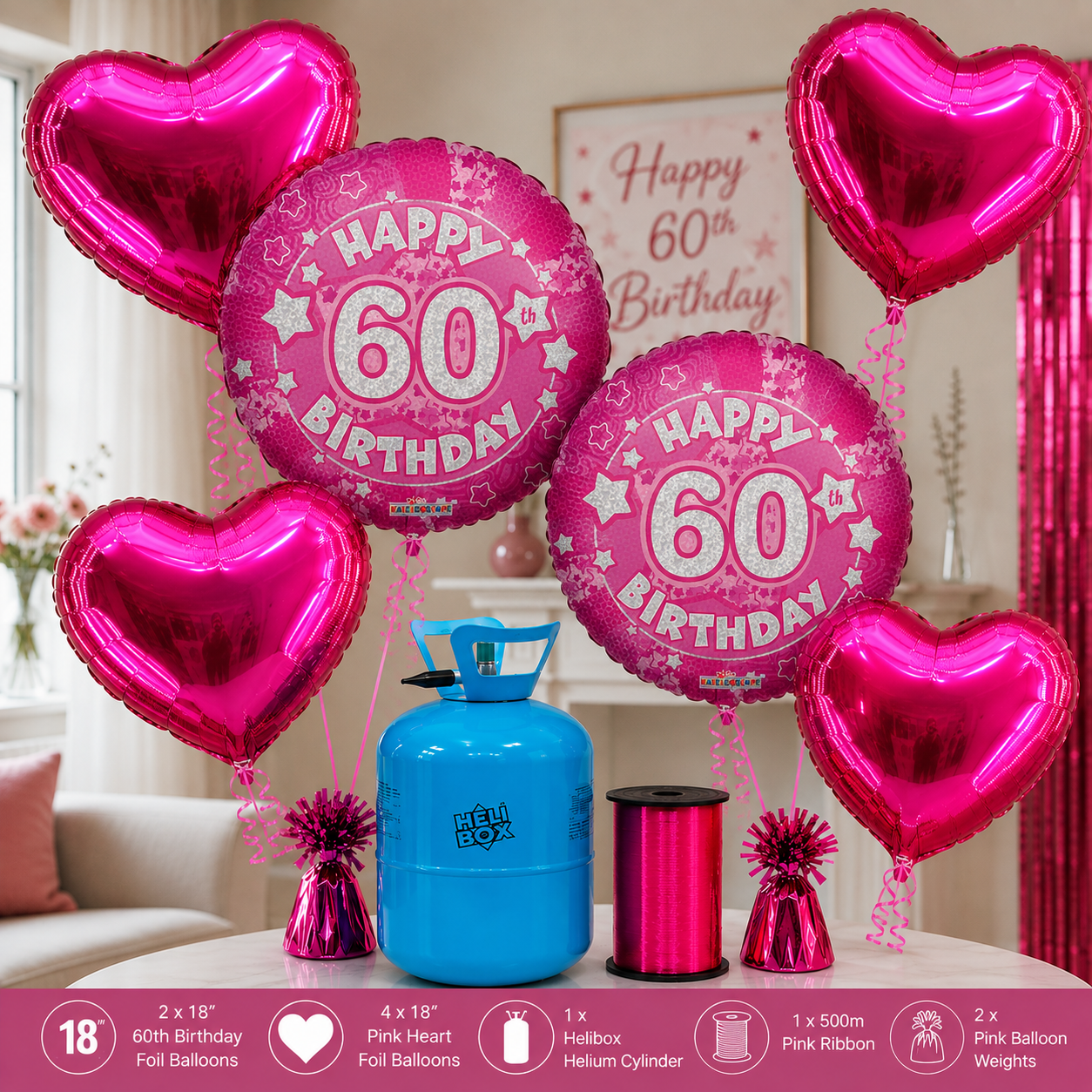 Pink / Blue Birthday Balloon Bundle with Helium Cylinder