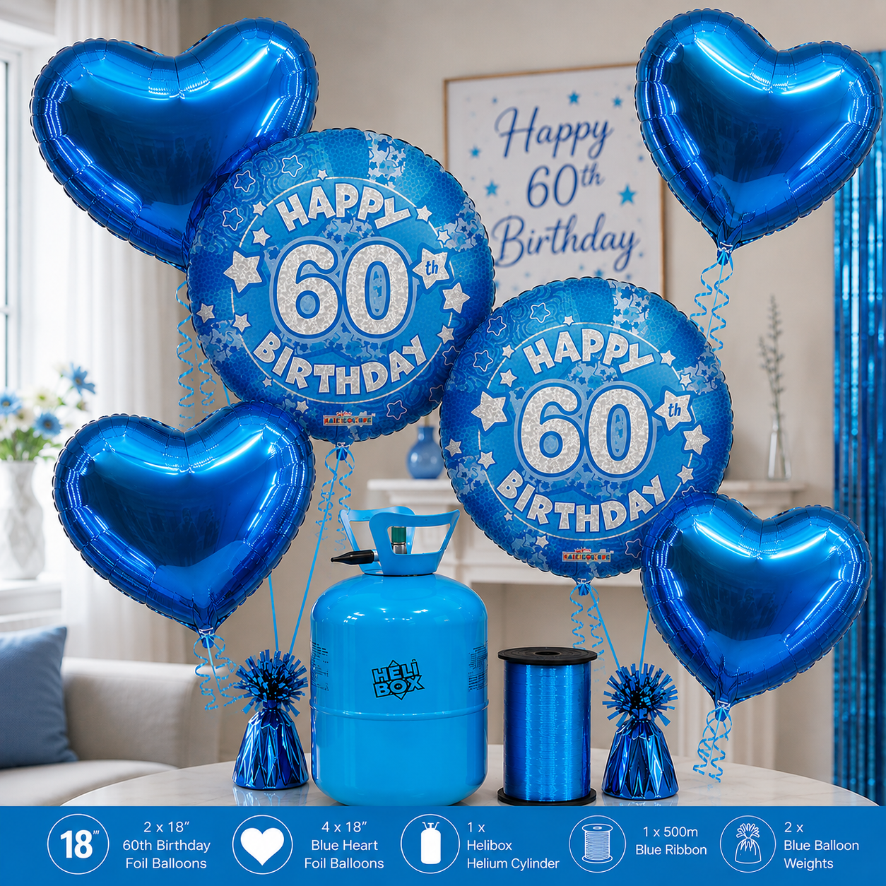 Pink / Blue Birthday Balloon Bundle with Helium Cylinder