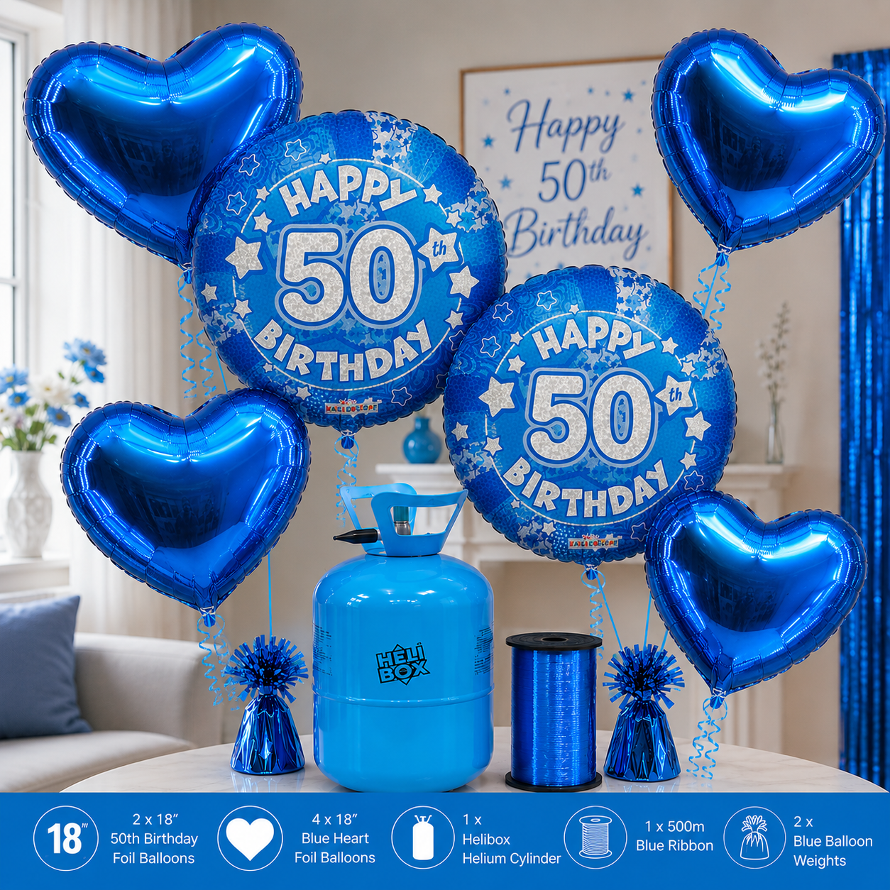 Pink / Blue Birthday Balloon Bundle with Helium Cylinder