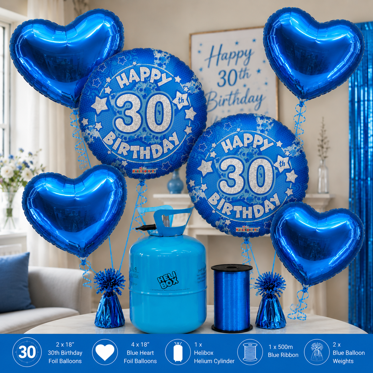 Pink / Blue Birthday Balloon Bundle with Helium Cylinder