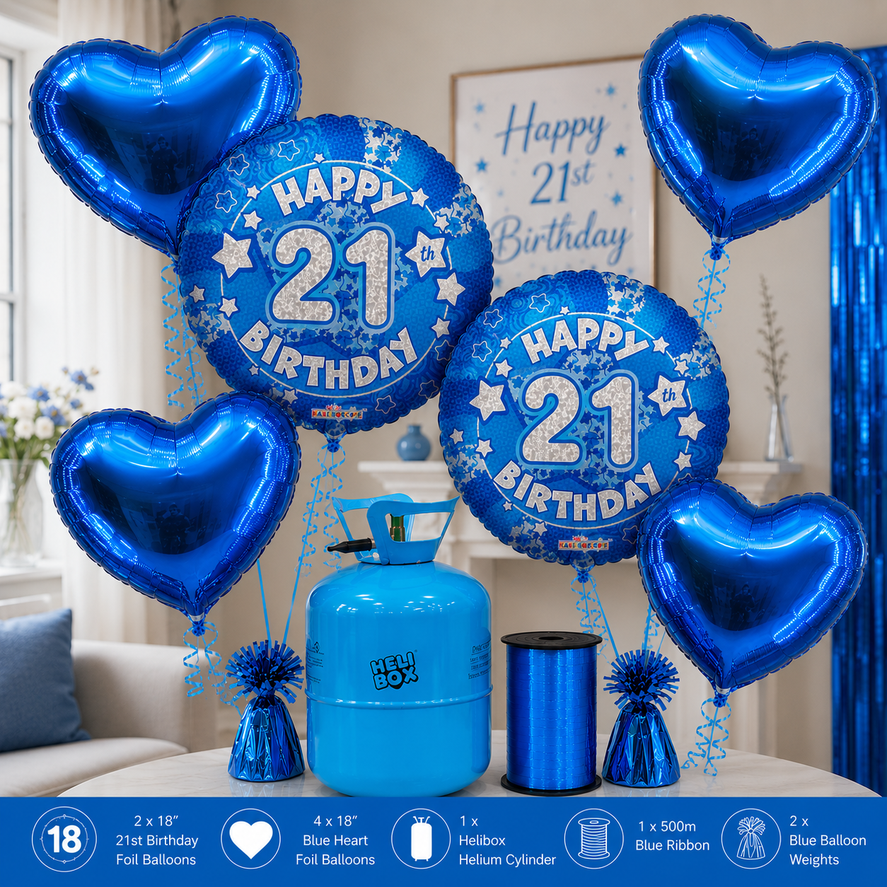 Pink / Blue Birthday Balloon Bundle with Helium Cylinder