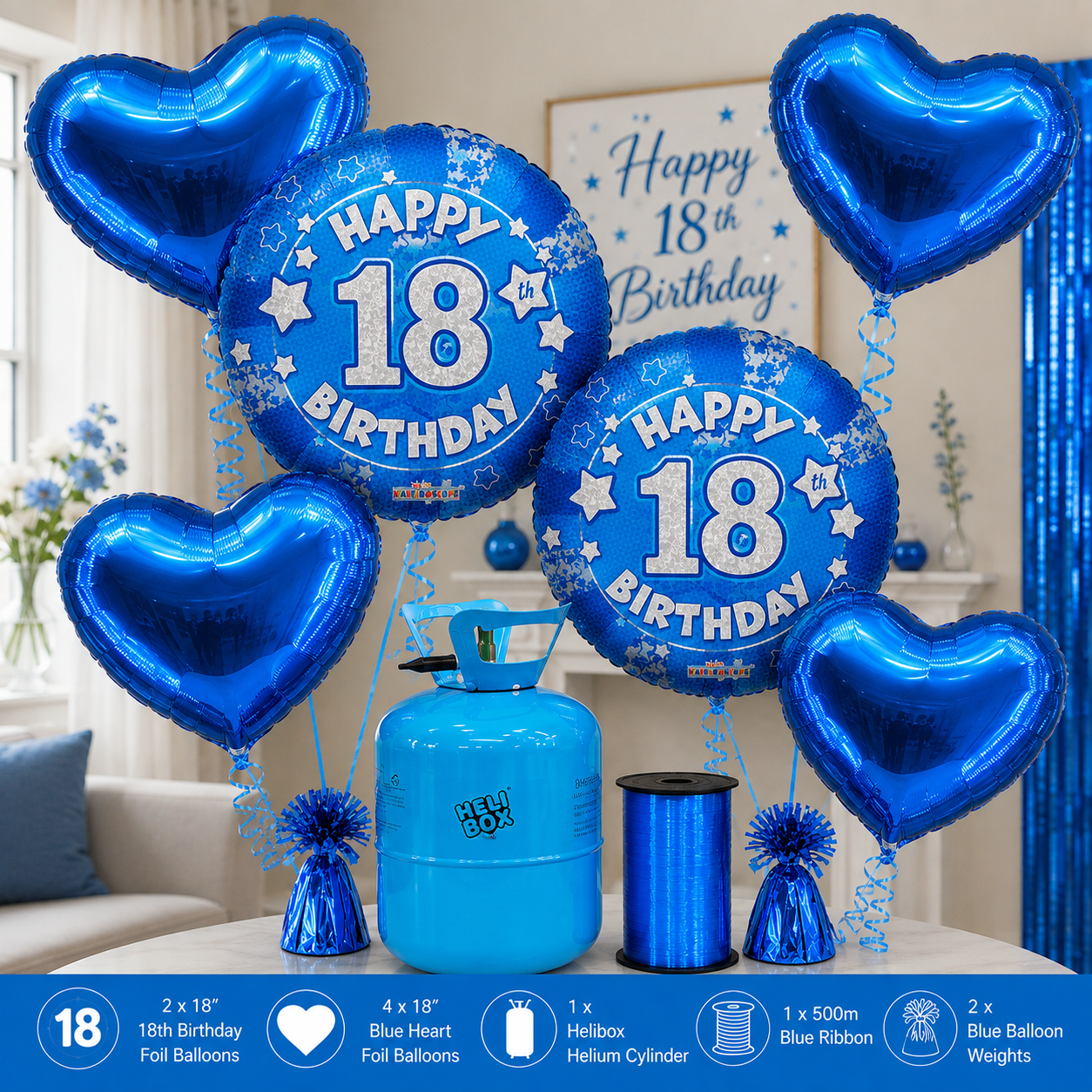 Pink / Blue Birthday Balloon Bundle with Helium Cylinder
