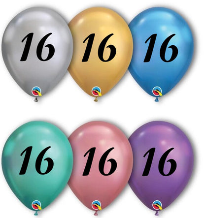 Birthday Age Chrome Balloons 11-inch Pack of 12