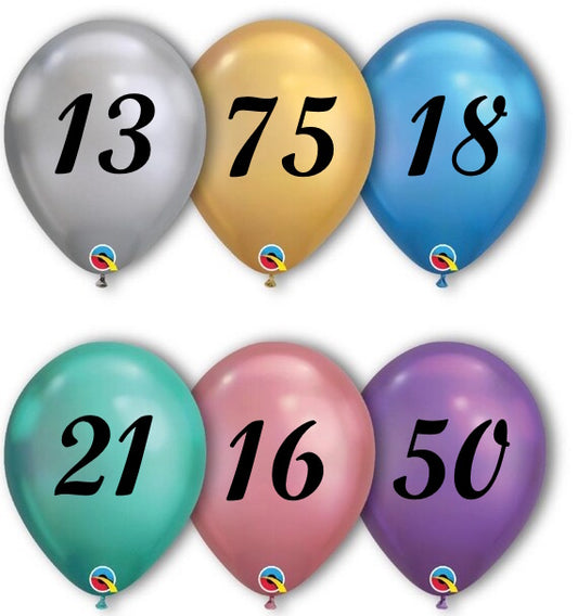 Birthday Age Chrome Balloons 11-inch Pack of 12