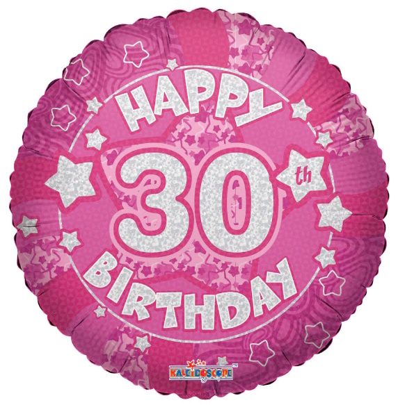Holographic Pink Happy 30th Birthday 18-inch Foil Balloon