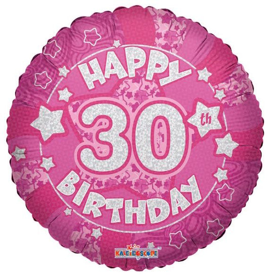 Holographic Pink Happy 30th Birthday 18-inch Foil Balloon