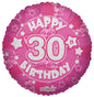 Holographic Pink Happy 30th Birthday 18-inch Foil Balloon