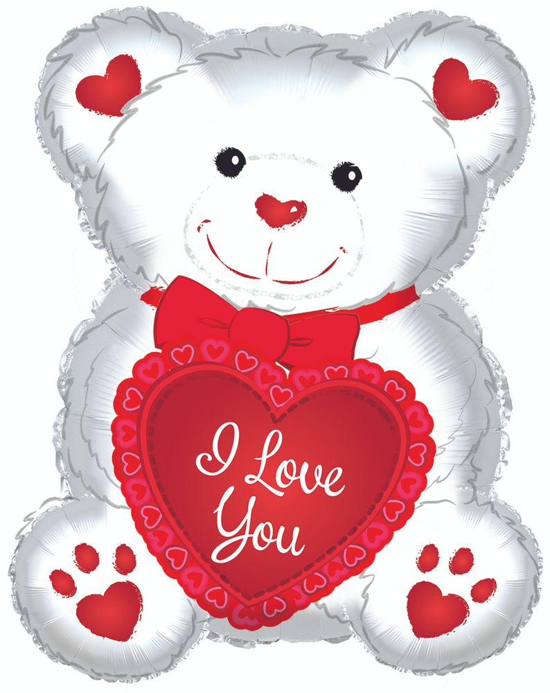 CTI I Love You White and Red Teddy 20" Foil Balloon