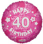 Holographic Pink Happy 40th Birthday 18-inch Foil Balloon