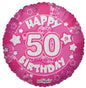 Holographic Pink Happy 50th Birthday 18-inch Foil Balloon