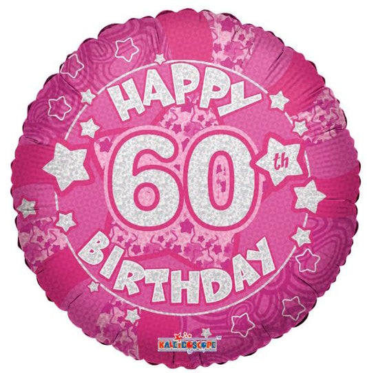 Holographic Pink Happy 60th Birthday 18-inch Foil Balloon