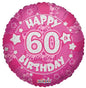 Holographic Pink Happy 60th Birthday 18-inch Foil Balloon