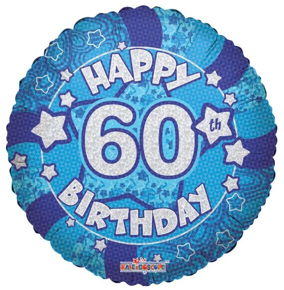 Holographic Blue Happy 60th Birthday 18-inch Foil Balloon