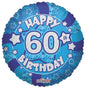 Holographic Blue Happy 60th Birthday 18-inch Foil Balloon