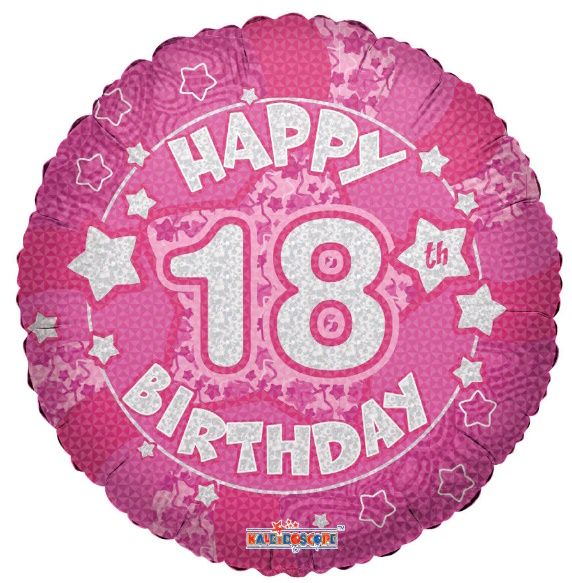 Holographic Pink Happy 18th Birthday 18-inch Foil Balloon