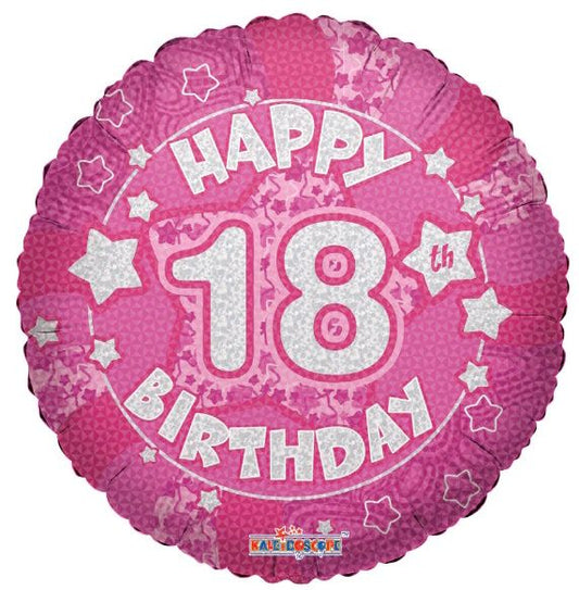 Holographic Pink Happy 18th Birthday 18-inch Foil Balloon