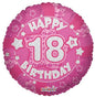 Holographic Pink Happy 18th Birthday 18-inch Foil Balloon