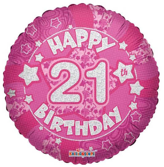 Holographic Pink Happy 21st Birthday 18-inch Foil Balloon