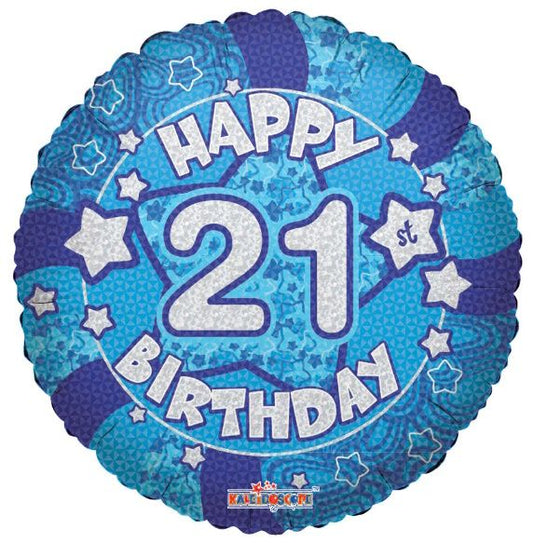 Holographic Blue Happy 21st Birthday 18-inch Foil Balloon