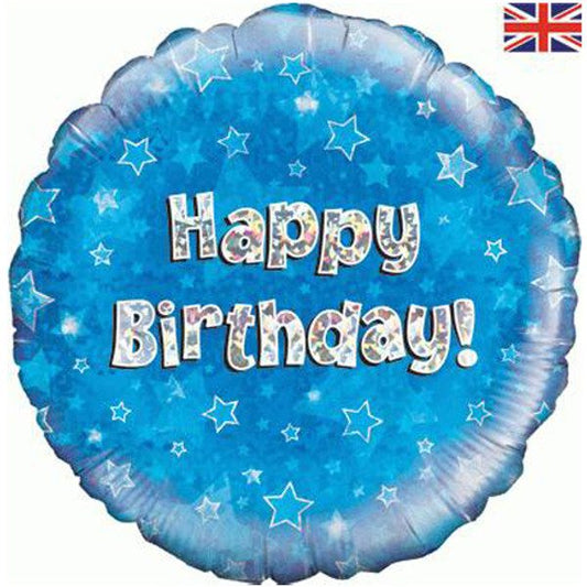 Oaktree Happy Birthday Blue Holographic 18" Foil Balloon