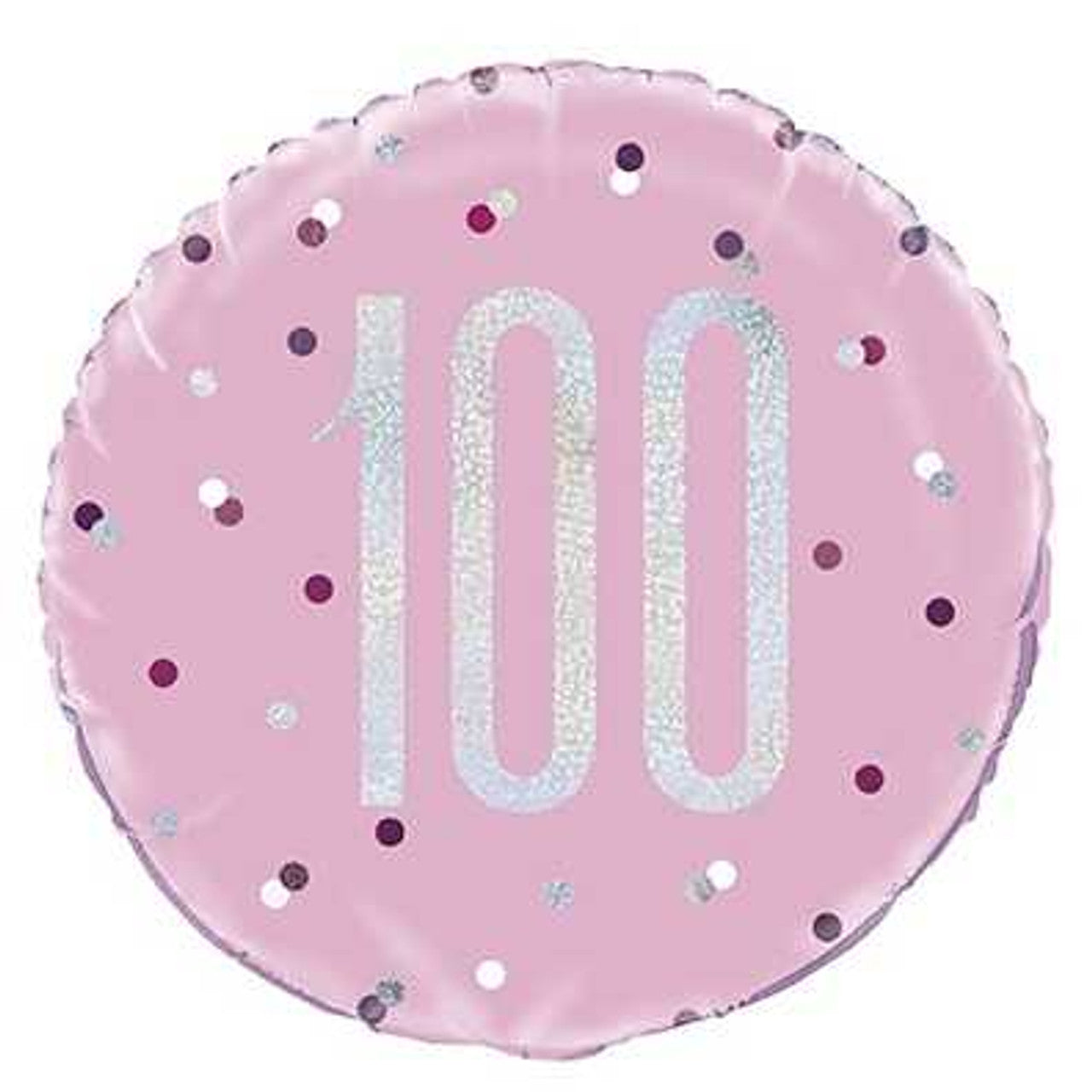 Pink Confetti Age 100th Round Mylar 18-inch Balloon