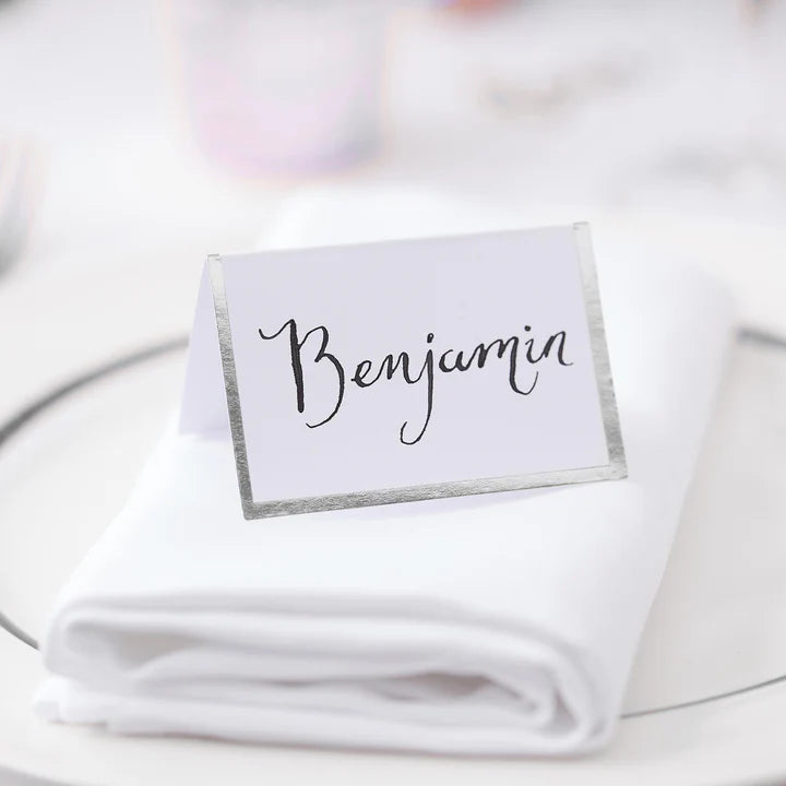 Ginger Ray Silver Trim White Place Cards Pack of 10