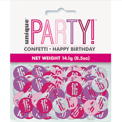 Pink, Purple & Silver Happy 16th Birthday Confetti 14g