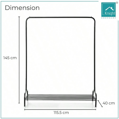 Knight Homeware Heavy Duty Clothes Rail with Shoe Rack – Freestanding Metal Garment Hanging Rack, 115.5 x 40 x 145 cm – Black