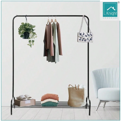 Knight Homeware Heavy Duty Clothes Rail with Shoe Rack – Freestanding Metal Garment Hanging Rack, 115.5 x 40 x 145 cm – Black